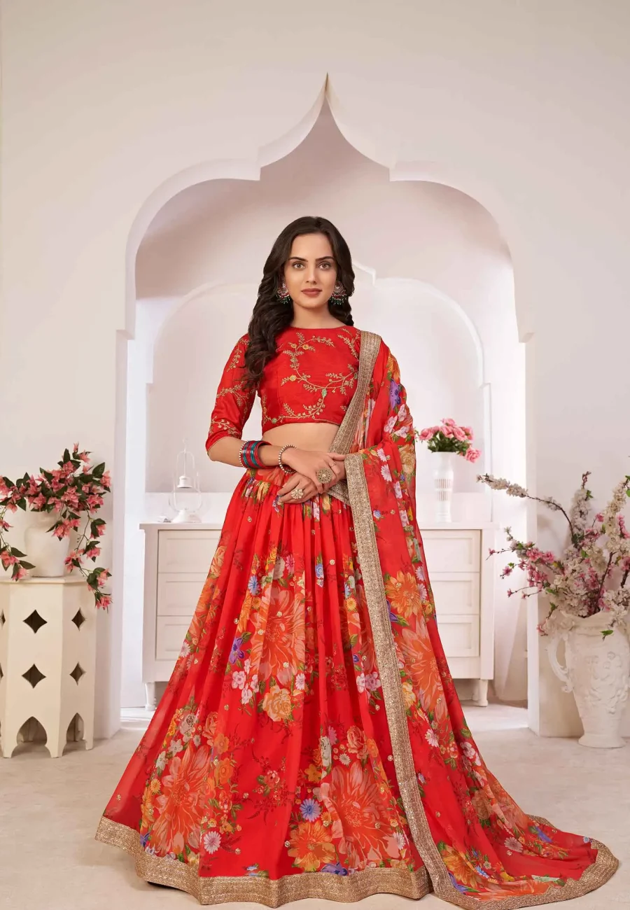 Sweet Red Georgette Digital Printed Fancy Lehenga choli