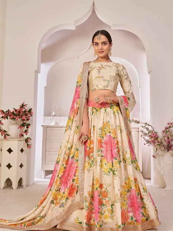 White flower printed lehenga choli