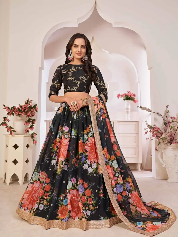 Black floral printed lehenga choli