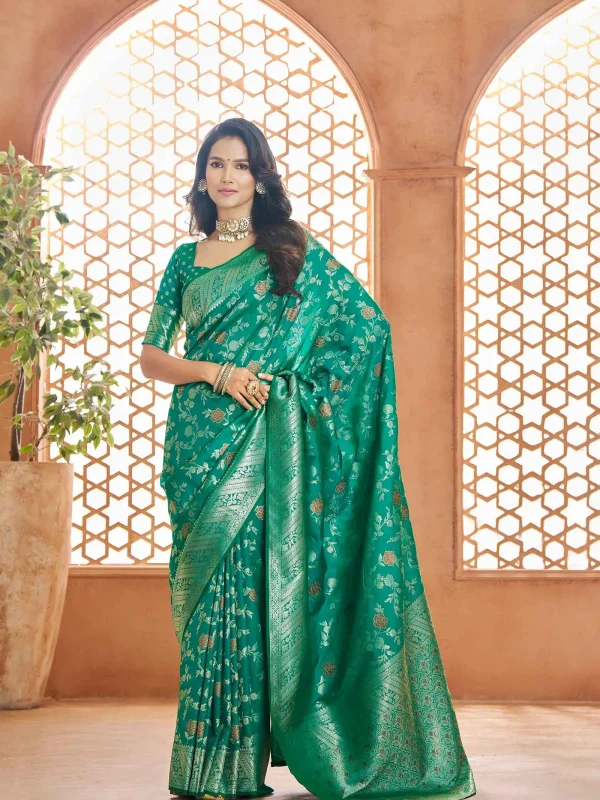 Banarasi silk green saree