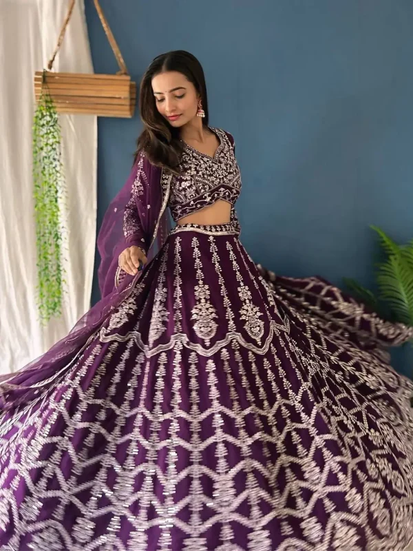 purple lehenga choli embroidered