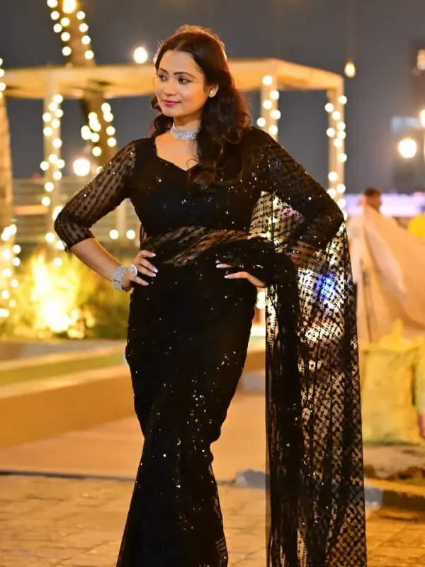 Black sequence party saree