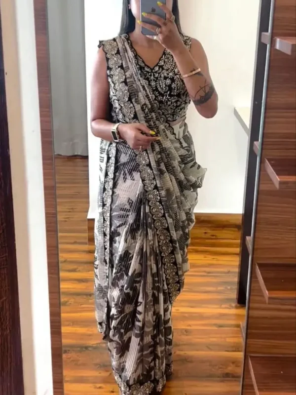 Black and white printed saree