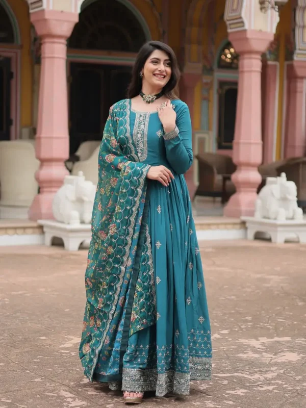 Rama Green color embroidered Gown