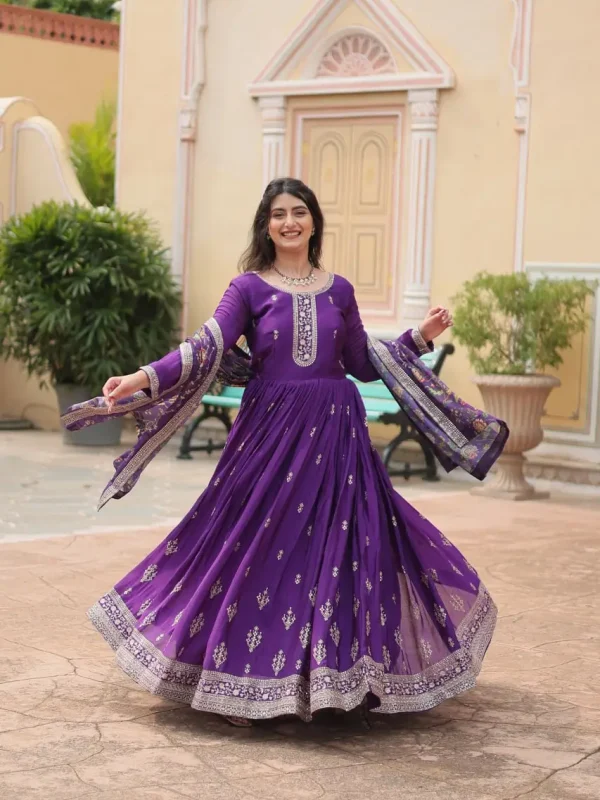 Purple color embroidered Gown