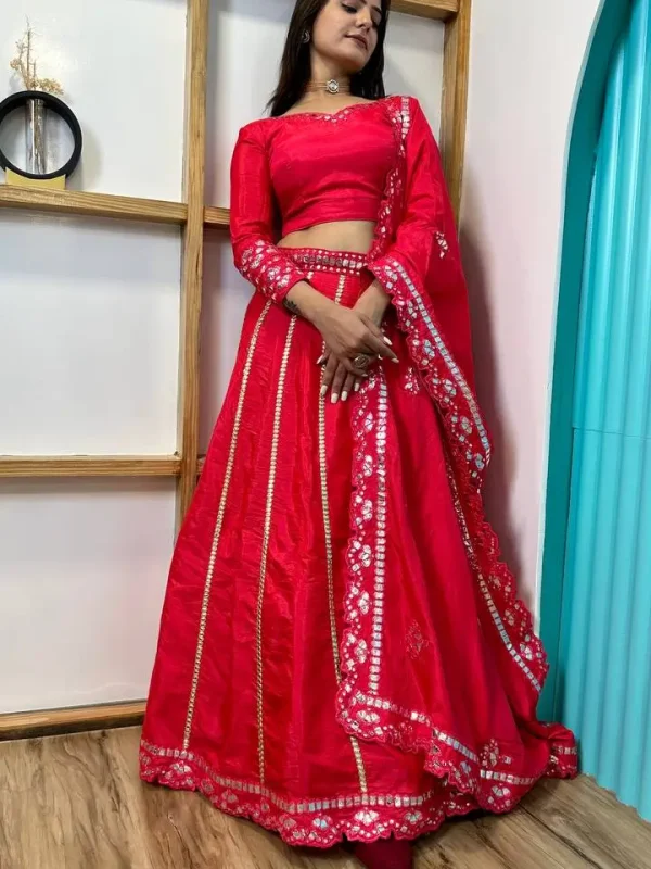 pink foil work silk lehenga choli