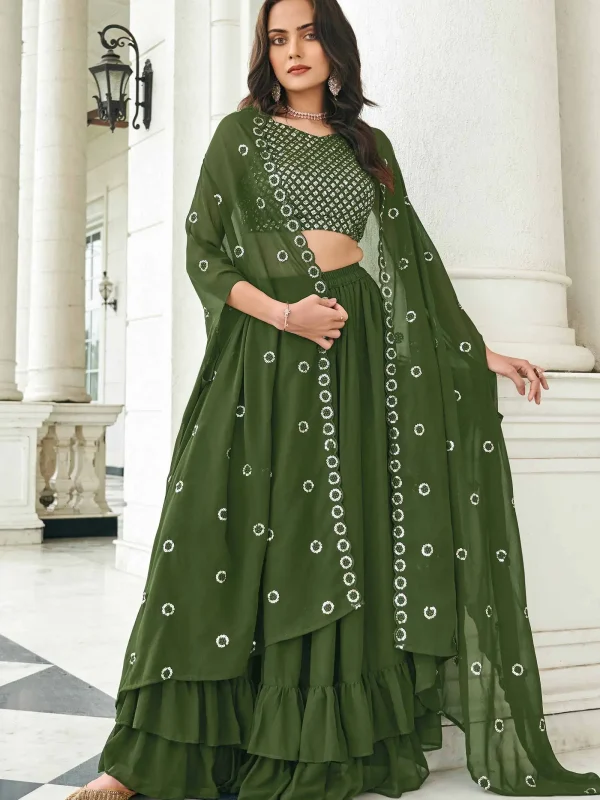 Mahendi color lehenga choli