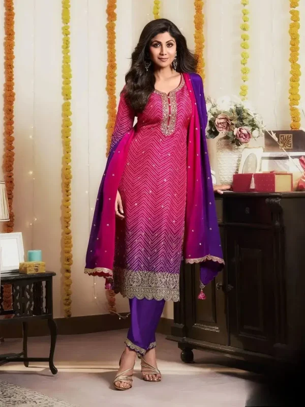 Pink and blue salwar suit