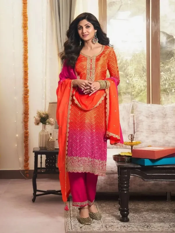 Orange and pink color salwar suit