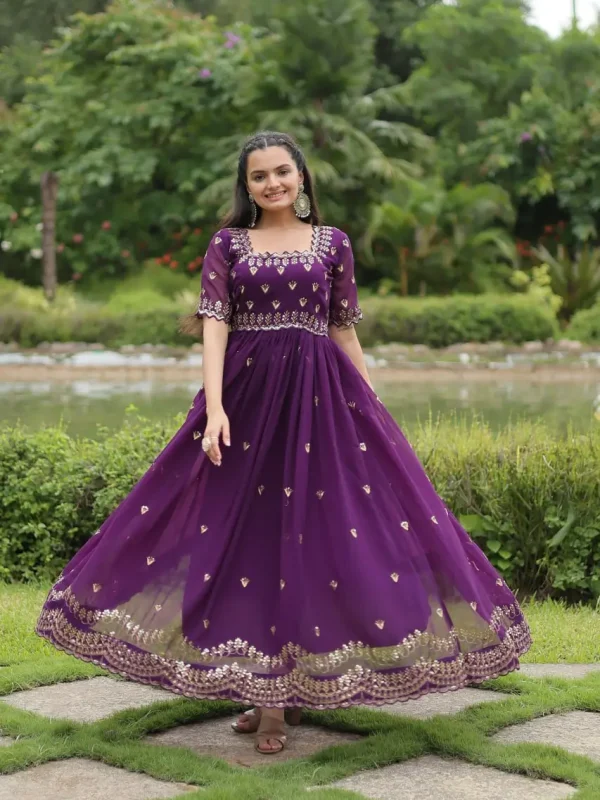 Purple embroidered gown