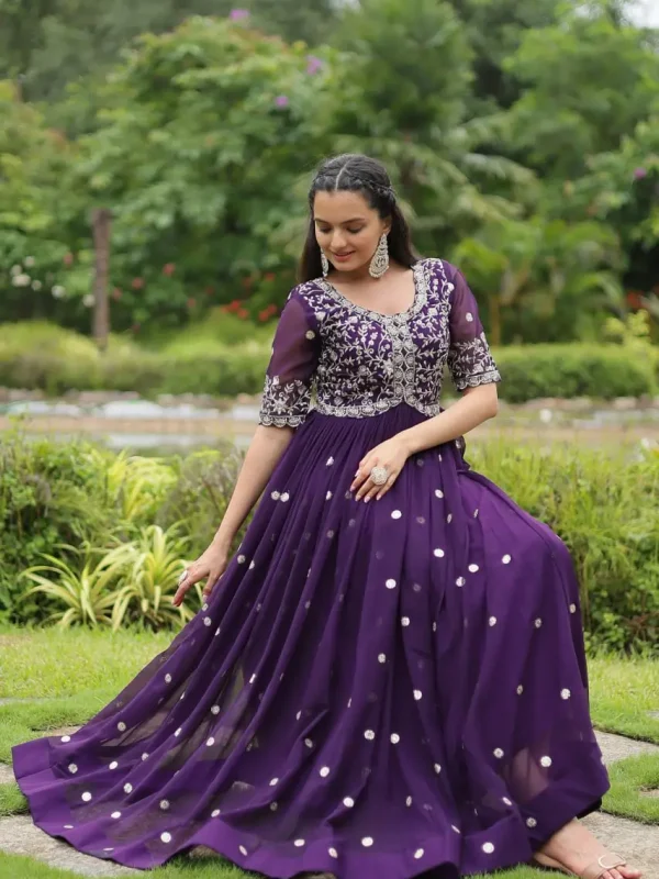 Purple embroidered gown