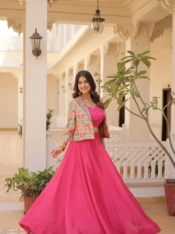 Pink jacket lehenga