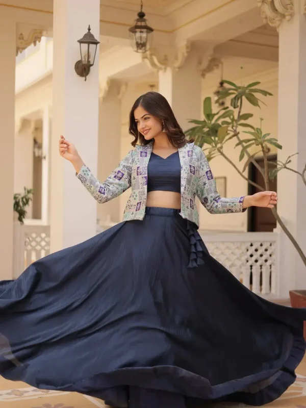 Blue jacket lehenga