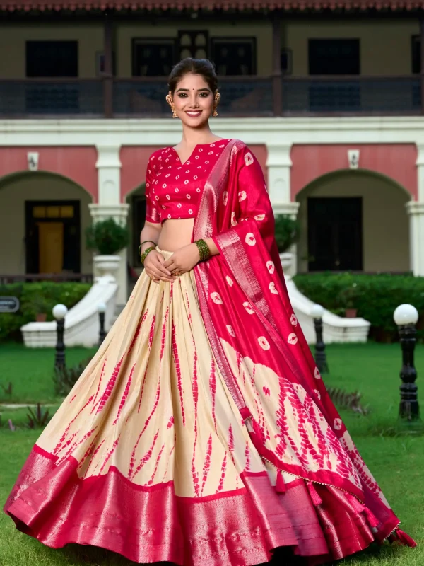 Red lehenga choli print with border