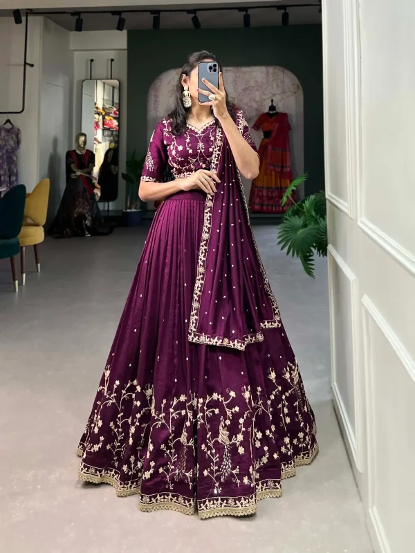 Wine color embroidered lehenga choli