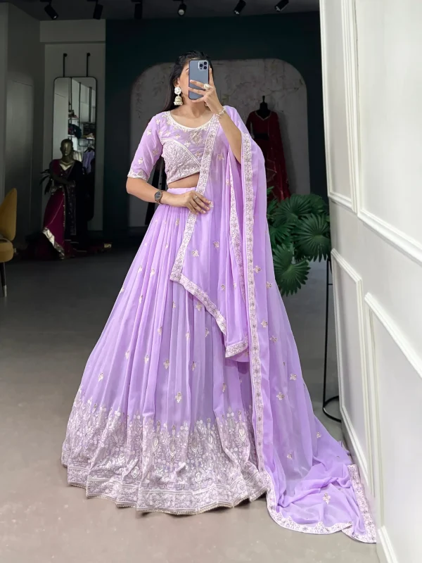 Lavender color embroidered sequence lehenga choli