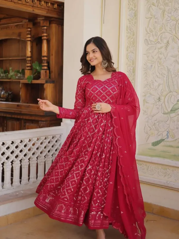 Red embroidered Gown