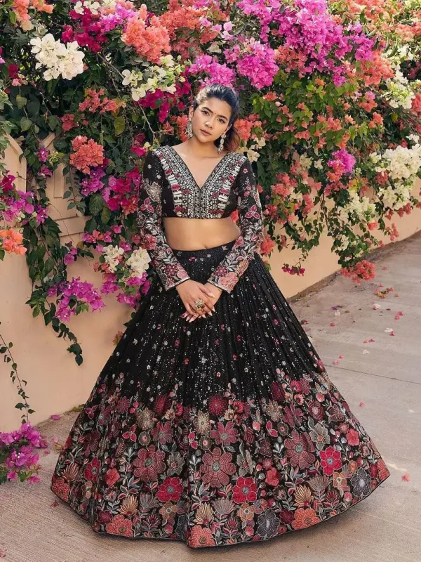 Black color flower printed lehenga choli