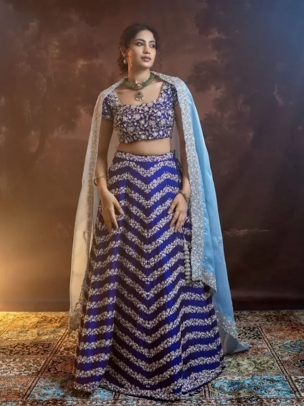 Most Trendy Blue Lehenga Choli With Embroidery,sequins Work